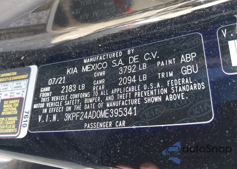 2021 Kia Forte Lxs from USA, damaged, VIN 3KPF24AD0ME395341